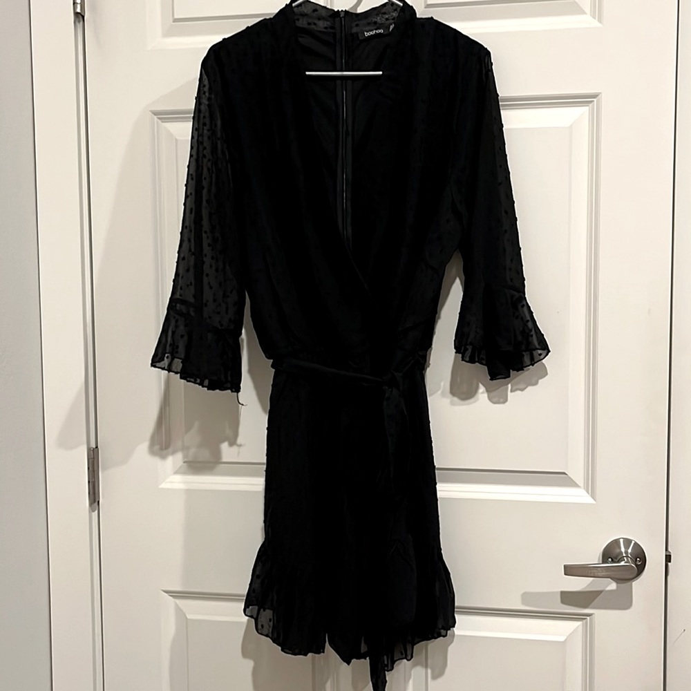 Boohoo textured black romper SO CUTE!